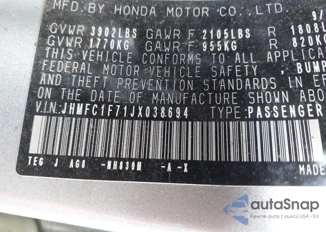 2018 Honda Civic Ex-L from USA, damaged, VIN JHMFC1F71JX038694